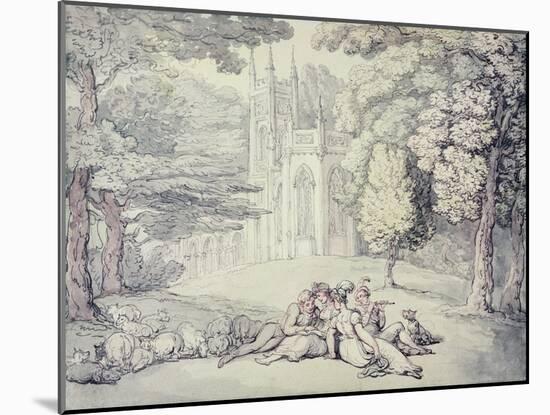 A College Green with a Group of Damsels and Young Gentlemen in the Foreground-Thomas Rowlandson-Mounted Giclee Print