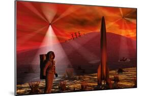 A Colony Being Established on an Alien Red Planet-null-Mounted Premium Giclee Print