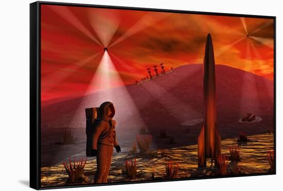 A Colony Being Established on an Alien Red Planet-null-Framed Stretched Canvas