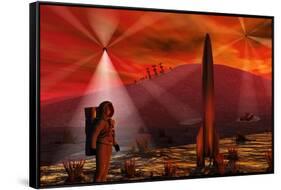 A Colony Being Established on an Alien Red Planet-null-Framed Stretched Canvas