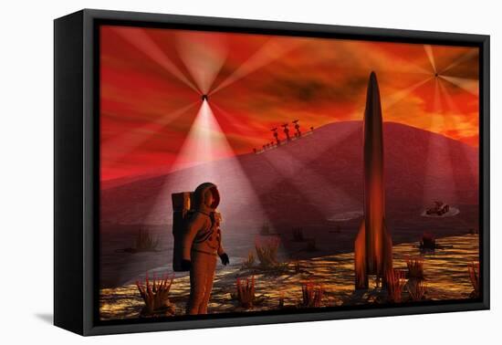 A Colony Being Established on an Alien Red Planet-null-Framed Stretched Canvas