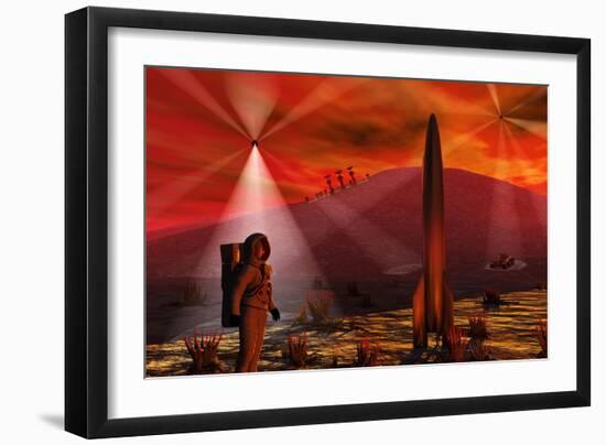 A Colony Being Established on an Alien Red Planet-null-Framed Art Print