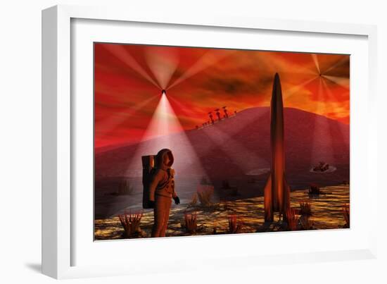 A Colony Being Established on an Alien Red Planet-null-Framed Art Print