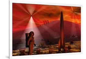 A Colony Being Established on an Alien Red Planet-null-Framed Art Print