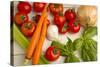 A Colorful Array of Fresh Garden Veggies Sit on a Rustic White Farm Table-Cynthia Classen-Stretched Canvas