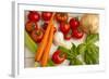 A Colorful Array of Fresh Garden Veggies Sit on a Rustic White Farm Table-Cynthia Classen-Framed Photographic Print