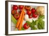 A Colorful Array of Fresh Garden Veggies Sit on a Rustic White Farm Table-Cynthia Classen-Framed Photographic Print