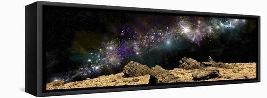 A Colorful Nebula Above a Rocky and Barren Alien World-Stocktrek Images-Framed Stretched Canvas