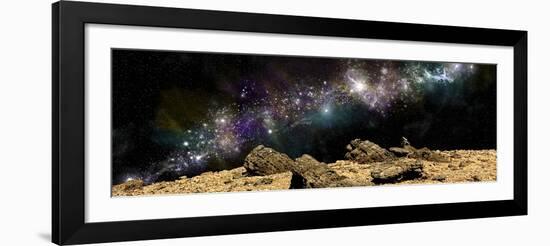 A Colorful Nebula Above a Rocky and Barren Alien World-Stocktrek Images-Framed Art Print