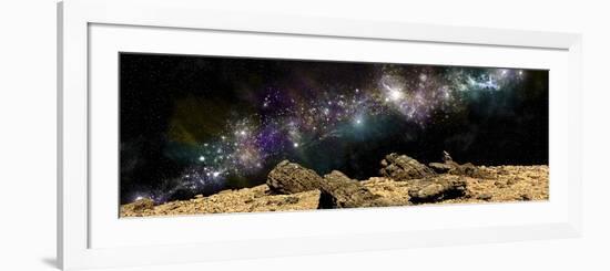 A Colorful Nebula Above a Rocky and Barren Alien World-Stocktrek Images-Framed Premium Giclee Print