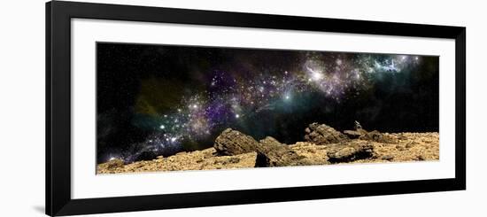 A Colorful Nebula Above a Rocky and Barren Alien World-Stocktrek Images-Framed Premium Giclee Print