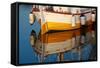 A Colorful Wooden Boat Reflected In The Calm Water Near Marsala, Sicily-Erik Kruthoff-Framed Stretched Canvas