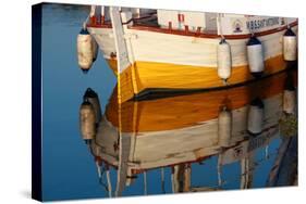 A Colorful Wooden Boat Reflected In The Calm Water Near Marsala, Sicily-Erik Kruthoff-Stretched Canvas