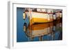 A Colorful Wooden Boat Reflected In The Calm Water Near Marsala, Sicily-Erik Kruthoff-Framed Photographic Print