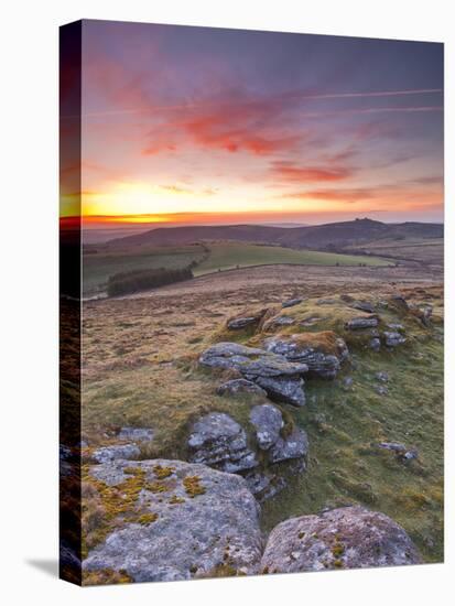 A Colourful Dawn on Chinkwell Tor in Dartmoor National Park, Devon, England, United Kingdom, Europe-Julian Elliott-Stretched Canvas