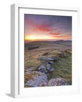 A Colourful Dawn on Chinkwell Tor in Dartmoor National Park, Devon, England, United Kingdom, Europe-Julian Elliott-Framed Photographic Print