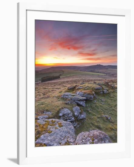 A Colourful Dawn on Chinkwell Tor in Dartmoor National Park, Devon, England, United Kingdom, Europe-Julian Elliott-Framed Photographic Print