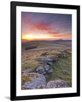 A Colourful Dawn on Chinkwell Tor in Dartmoor National Park, Devon, England, United Kingdom, Europe-Julian Elliott-Framed Photographic Print