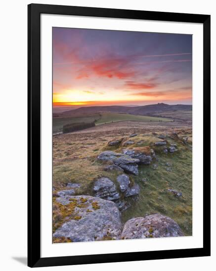 A Colourful Dawn on Chinkwell Tor in Dartmoor National Park, Devon, England, United Kingdom, Europe-Julian Elliott-Framed Photographic Print