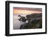 A colourful sunset overlooking the islands of Enys Dodnan and the Armed Knight at Lands End, Cornwa-Stephen Spraggon-Framed Photographic Print