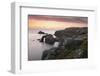 A colourful sunset overlooking the islands of Enys Dodnan and the Armed Knight at Lands End, Cornwa-Stephen Spraggon-Framed Photographic Print