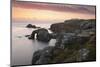 A colourful sunset overlooking the islands of Enys Dodnan and the Armed Knight at Lands End, Cornwa-Stephen Spraggon-Mounted Photographic Print