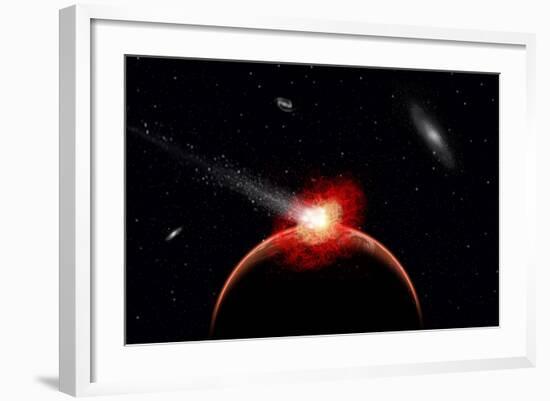 A Comet Hitting an Alien Planet-null-Framed Art Print