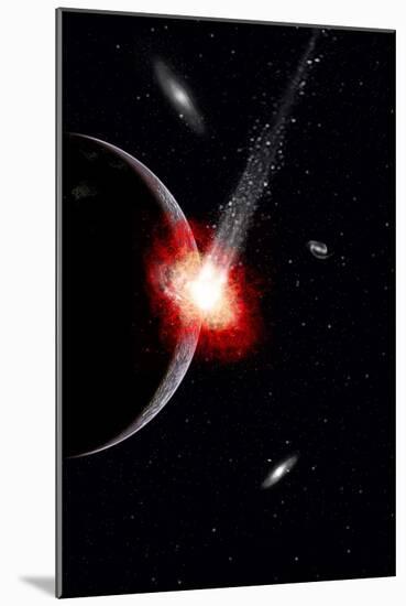 A Comet Hitting an Alien Planet-null-Mounted Art Print
