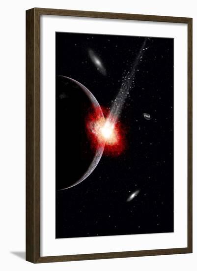 A Comet Hitting an Alien Planet-null-Framed Art Print