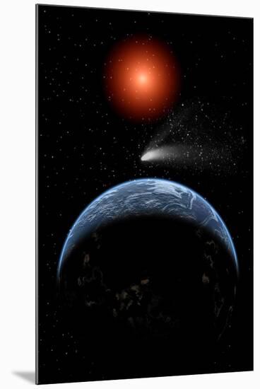 A Comet Passing the Earth on its Return Journey from around the Sun-null-Mounted Art Print