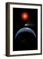 A Comet Passing the Earth on its Return Journey from around the Sun-null-Framed Art Print