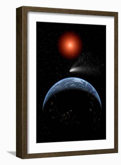 A Comet Passing the Earth on its Return Journey from around the Sun-null-Framed Art Print