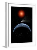 A Comet Passing the Earth on its Return Journey from around the Sun-null-Framed Art Print