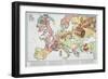 A Comic Map of Europe, "Hark! Hark! The Dogs Do Bark!" by Walter Emanuel, 1914-null-Framed Giclee Print