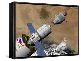 A Command Module Prepares to Dock with a Phobos Mission Rocket in Earth Orbit-Stocktrek Images-Framed Stretched Canvas