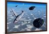 A Commerical Flight Boeing 747 Being Stalked by Ufo'S-null-Framed Art Print