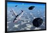 A Commerical Flight Boeing 747 Being Stalked by Ufo'S-null-Framed Art Print