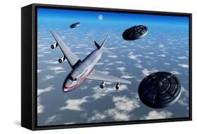 A Commerical Flight Boeing 747 Being Stalked by Ufo'S-null-Framed Stretched Canvas