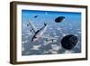 A Commerical Flight Boeing 747 Being Stalked by Ufo'S-null-Framed Art Print