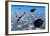 A Commerical Flight Boeing 747 Being Stalked by Ufo'S-null-Framed Art Print