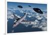 A Commerical Flight Boeing 747 Being Stalked by Ufo'S-null-Framed Art Print