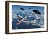 A Commerical Flight Boeing 747 Being Stalked by Ufo'S-null-Framed Art Print