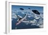 A Commerical Flight Boeing 747 Being Stalked by Ufo'S-null-Framed Art Print