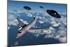 A Commerical Flight Boeing 747 Being Stalked by Ufo'S-null-Mounted Art Print