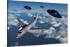 A Commerical Flight Boeing 747 Being Stalked by Ufo'S-null-Stretched Canvas