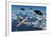 A Commerical Flight Boeing 747 Being Stalked by Ufo'S-null-Framed Art Print