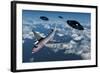 A Commerical Flight Boeing 747 Being Stalked by Ufo'S-null-Framed Art Print