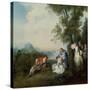 A Company at the Edge of the Forest, 1720 (Oil on Canvas)-Nicolas Lancret-Stretched Canvas