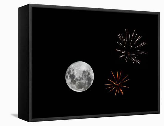 A Composite Image with Fireworks and a New Moon-Stocktrek Images-Framed Stretched Canvas