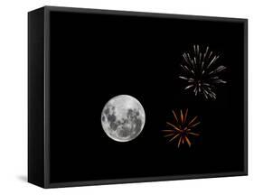 A Composite Image with Fireworks and a New Moon-Stocktrek Images-Framed Stretched Canvas